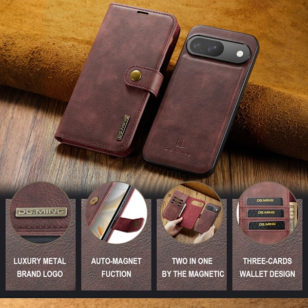 DG.MING 2-in-1 Magnet Wallet Google Pixel 9 Pro Red
