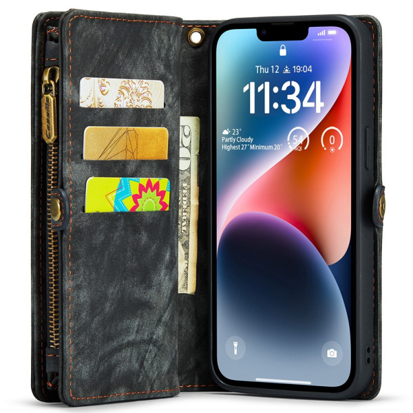 CaseMe Multi-Slot 2 i 1 Pungetui iPhone 15 Plus Sort