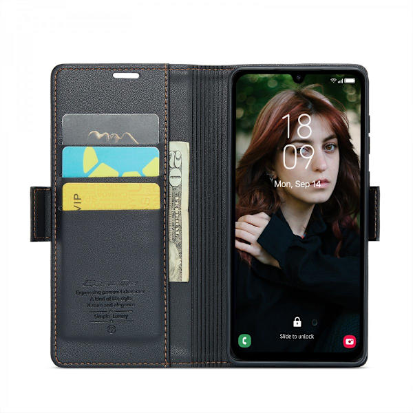 CaseMe Slim Pungetui RFID-beskyttelse Samsung Galaxy A15 Sort