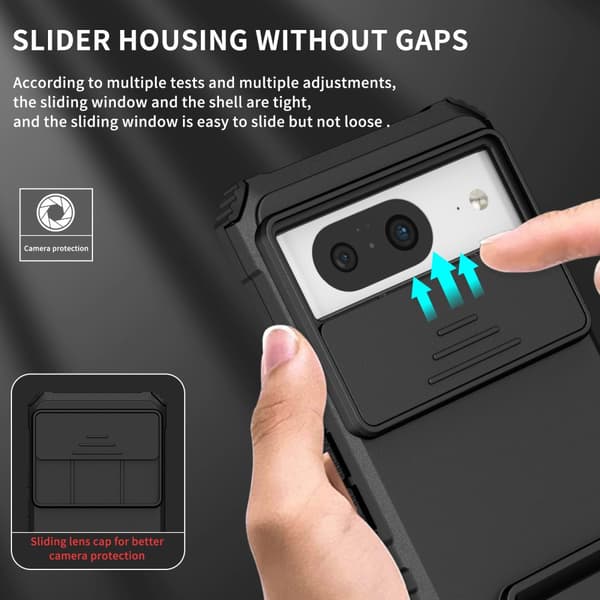 Kickstand Cover Google Pixel 8 Kamerabeskyttelse Sort