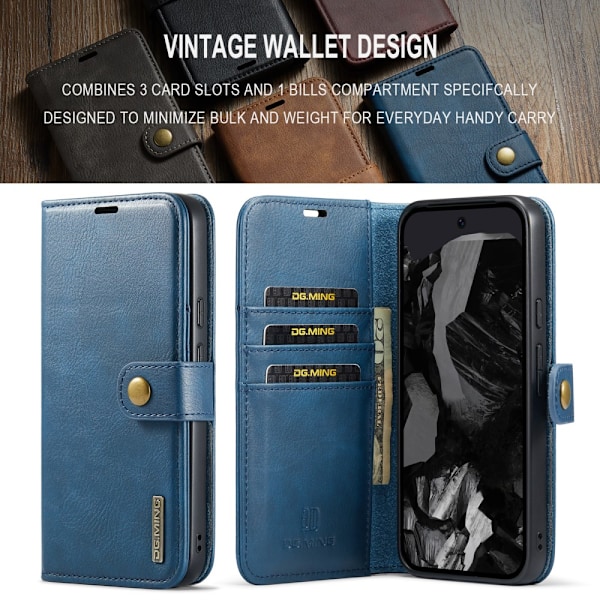 DG.MING 2-in-1 Magnet Wallet Google Pixel 9 Pro XL Blue