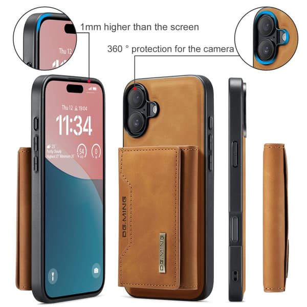DG.MING 2-i-1 Magnetiskt Skal Med Kortfack iPhone 16 Cognac