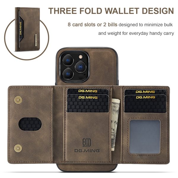 DG.MING 2 i 1 Magnetisk Kortlomme Etui iPhone 16 Pro Brun