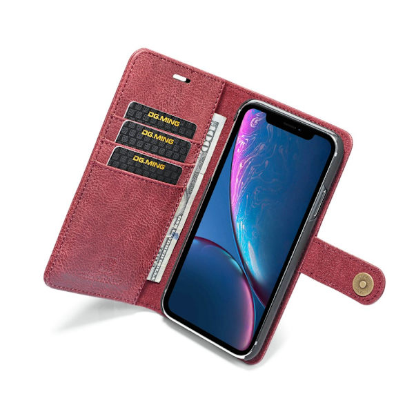 DG.MING 2-in-1 Magnet Plånbok iPhone XR Punainen