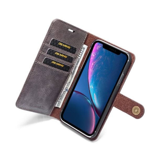 DG.MING 2-in-1 Magnet Wallet iPhone XR Brown