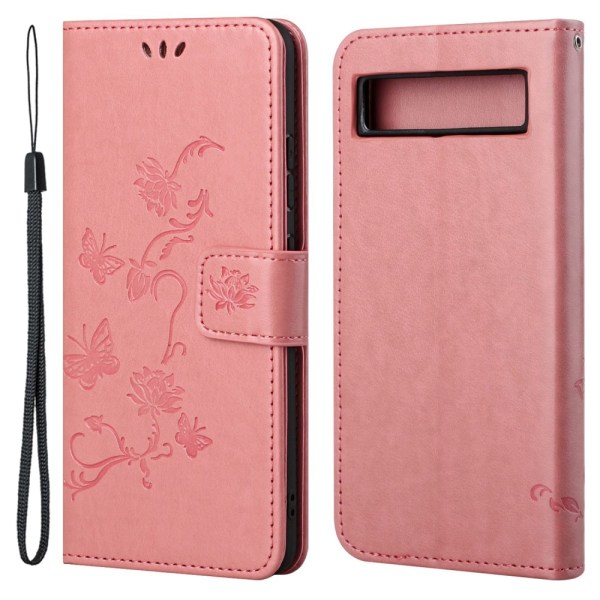 Läderfodral Fjärilar Google Pixel 7a Rosa