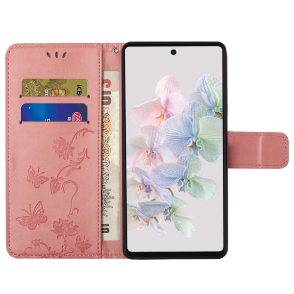 Läderfodral Fjärilar Google Pixel 7a Rosa