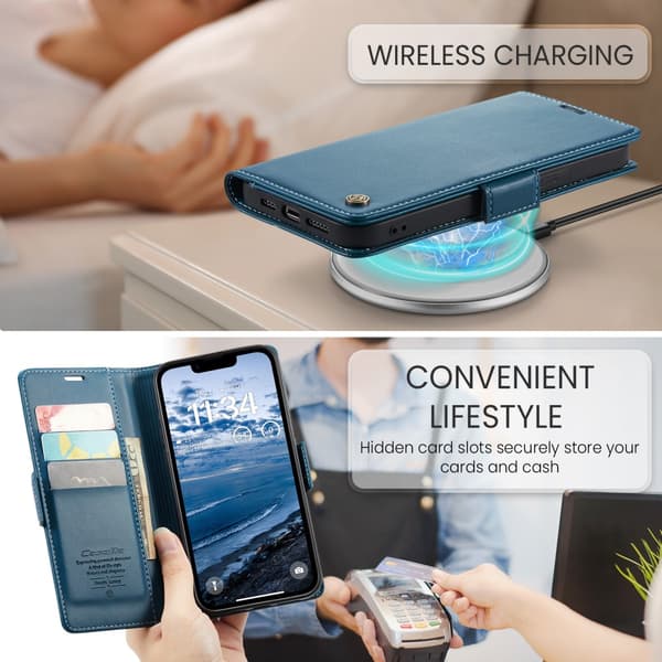 CaseMe Slim Plånboksfodral RFID-skydd iPhone 16e Blå