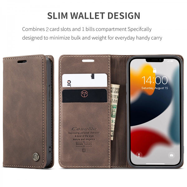 CaseMe Slim Pungetui iPhone 13 Brun