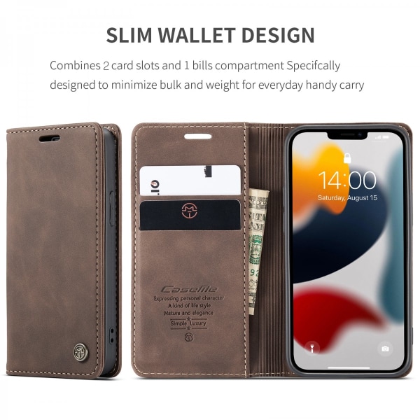 CaseMe Slim Wallet etui iPhone 13 Brun