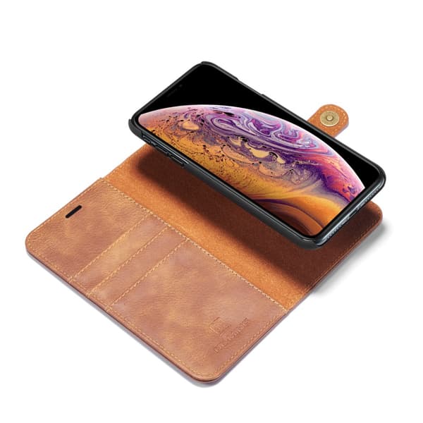 DG.MING 2-i-1 Magnetiskt Plånboksfodral iPhone XS Max Cognac
