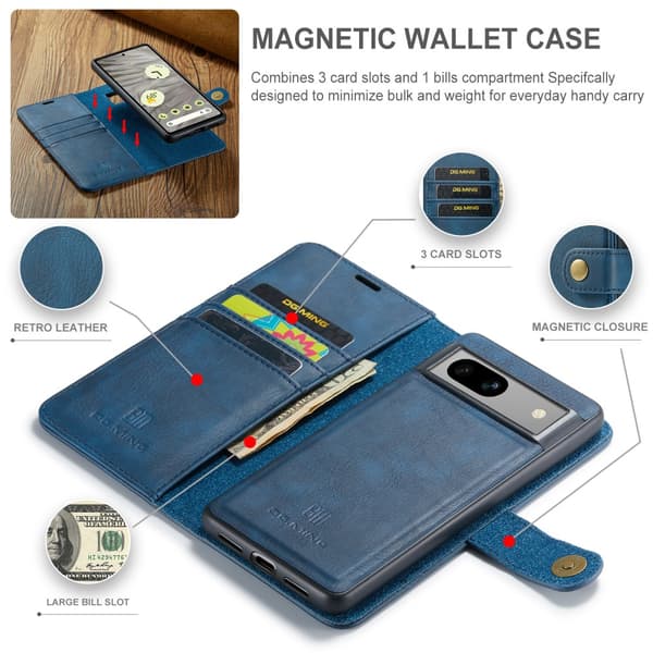 DG.MING 2-i-1 Magnetiskt Plånboksfodral Google Pixel 7a Blå