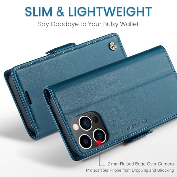 CaseMe Slim Pungetui RFID-beskyttelse iPhone 15 Pro Blå