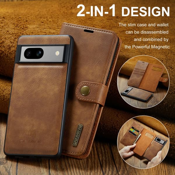 DG.MING 2-i-1 Magnetiskt Plånboksfodral Google Pixel 7a Cognac