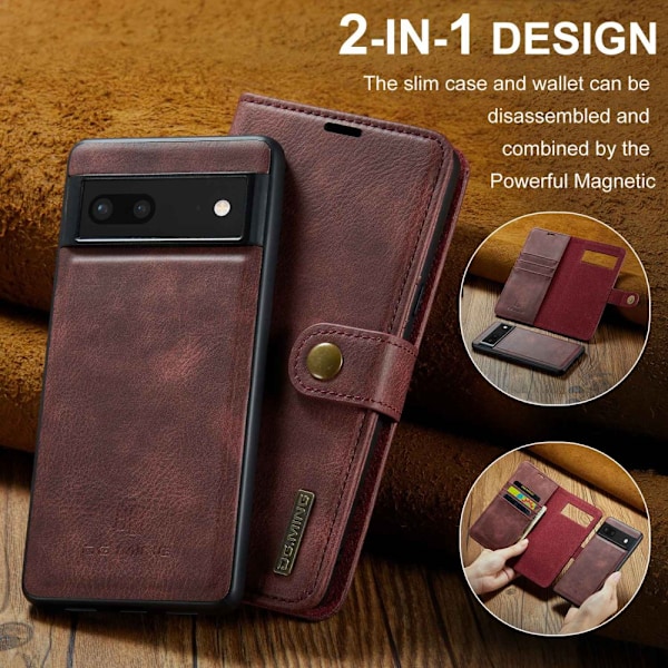 DG.MING 2-in-1 Magnet Wallet Google Pixel 7 Red