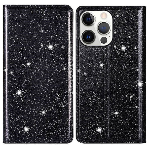 Kimalteleva lompakkokotelo iPhone 14 Prolle, musta