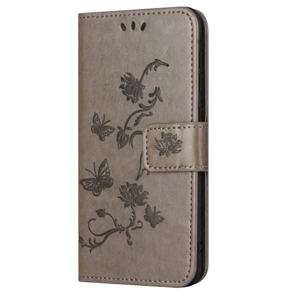Läderfodral Fjärilar Samsung Galaxy S24 FE Grå