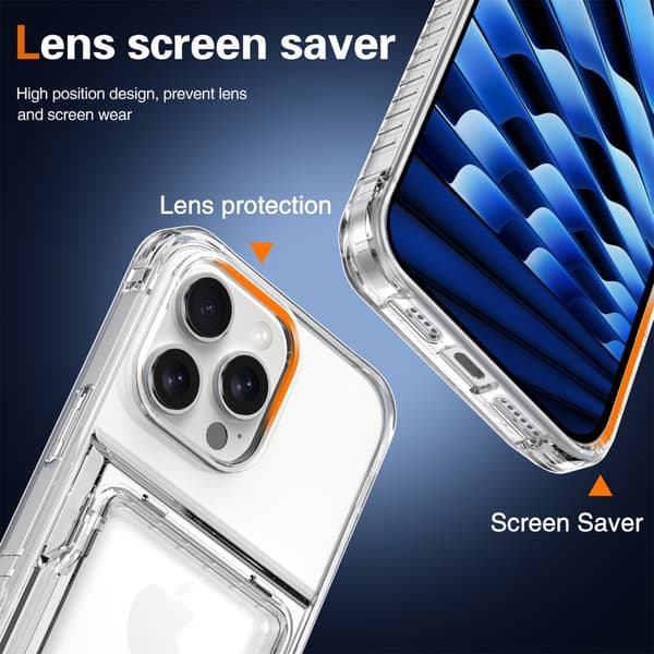 Skal med kortlomme og kickstand til iPhone 16 Pro Max Transparent