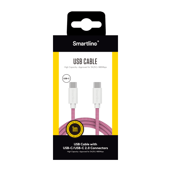 Smartline USB-kabel USB-C - USB-C 3A 1m Rosa