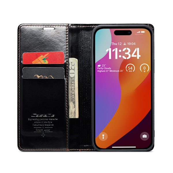 CaseMe Læderetui iPhone 16 Pro Sort