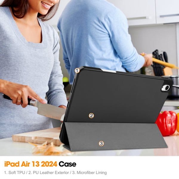 iPad Air 13 1. sukupolvi (2024) -kotelo Tri-Fold kynätelineellä Musta