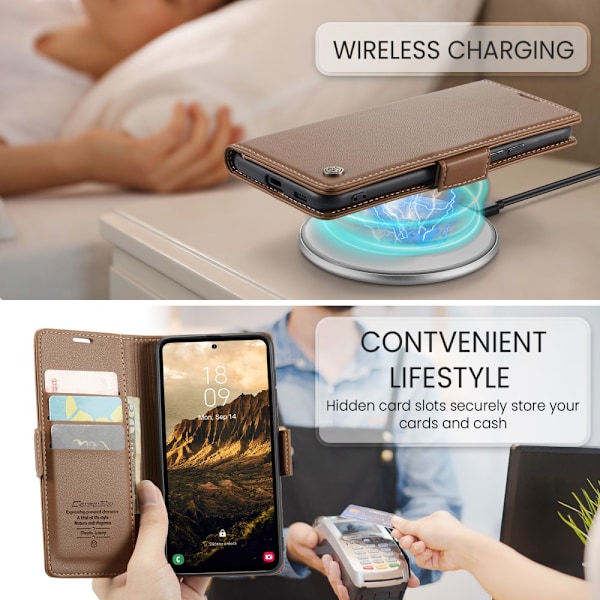 CaseMe Slim Wallet Case RFID-beskyttelse Samsung Galaxy S25 Brun