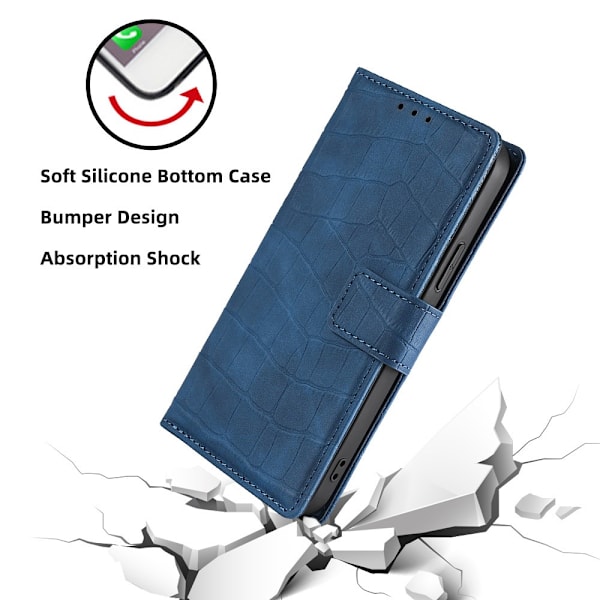 iPhone 14 Plus Etui Krokodillemønster Blå