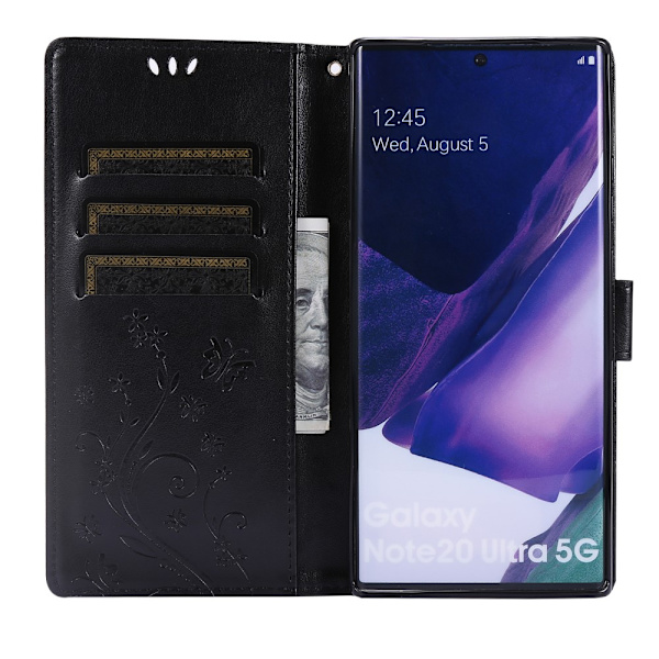 Perhoskuvioitu nahkakotelo Samsung Galaxy Note 20 Ultra - Musta