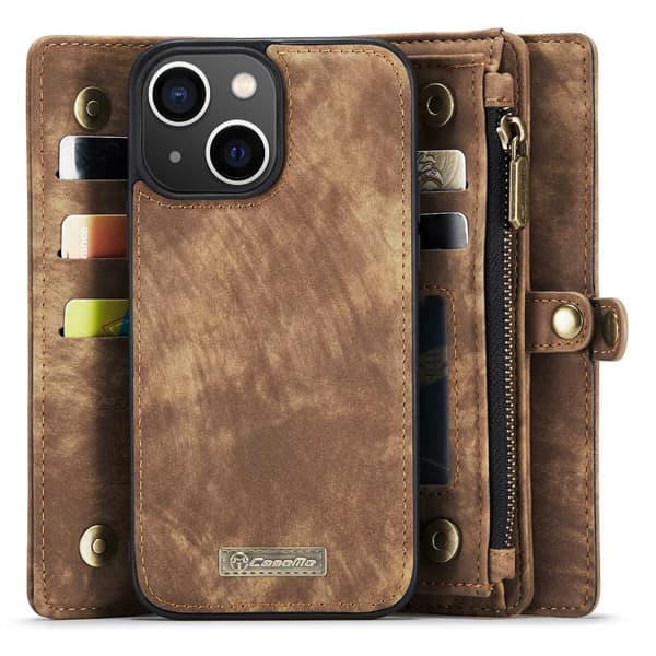 CaseMe Multi-Slot 2 i 1 Plånboksfodral iPhone 14 Plus Brun