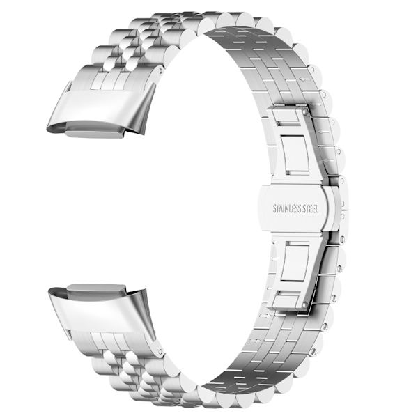 Fitbit Charge 5:n metallinen perhoslukkohihna, hopea