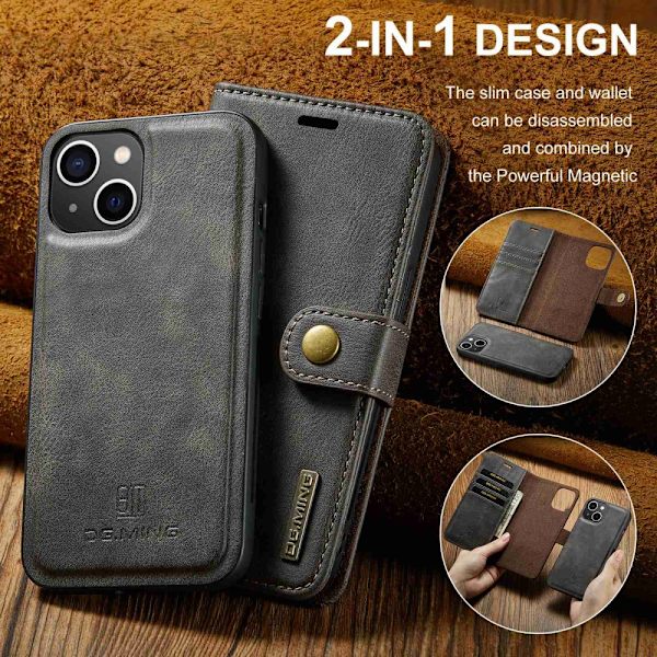 DG.MING 2-in-1 Magnet Wallet iPhone 15 Brown