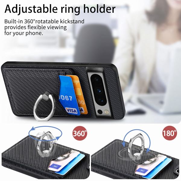 Skal Google Pixel 8 Pro Kortfack + Ring Kolfibertextur