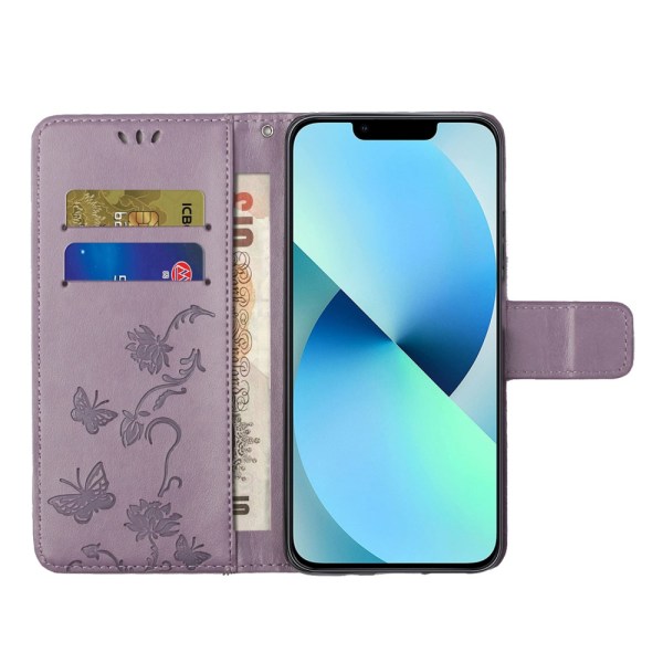 Læderetui Sommerfugle iPhone 15 Plus Lilla