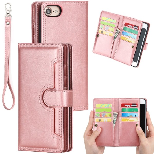 Plånboksfodral Läder Multi-Slot iPhone 7/8/SE Rose Guld