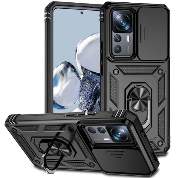 Hybridskal Xiaomi 12T Ring + Kamerabeskyttelse Sort