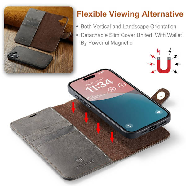 DG.MING 2-in-1 Magnet Wallet iPhone 16 Brown