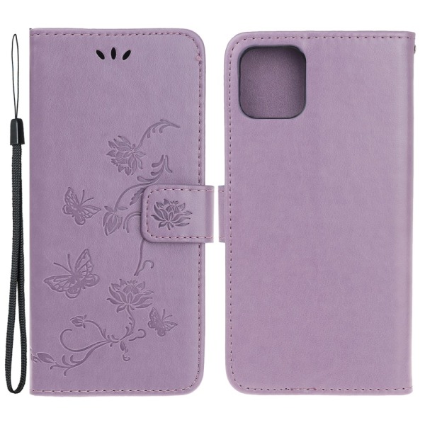 Nahkakotelo Butterflies iPhone 13 Mini Purple