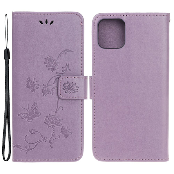 Perhoskuvioitu nahkakotelo iPhone 13 Minille, lila