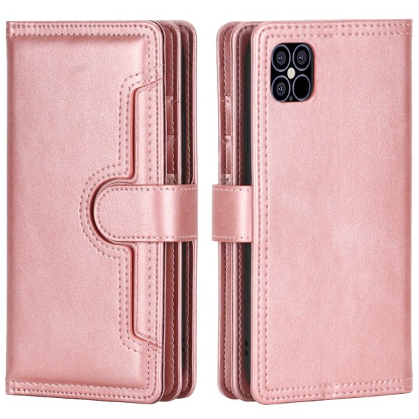 Læder pung etui til iPhone 13 med flere pladser i rosa guld