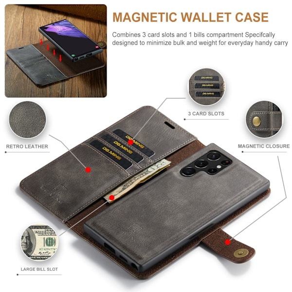 DG.MING 2-in-1 Magnet Wallet Samsung Galaxy S25 Ultra Brown