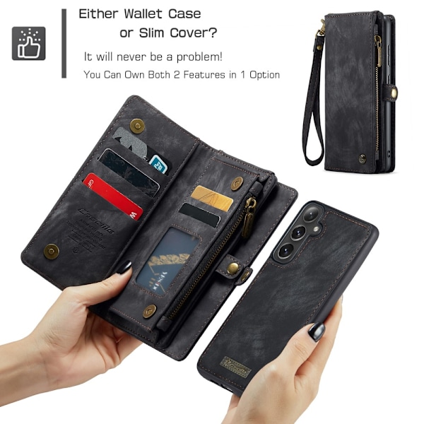 CaseMe Multi-Slot 2 i 1 Plånboksfodral Galaxy S25 Plus Svart