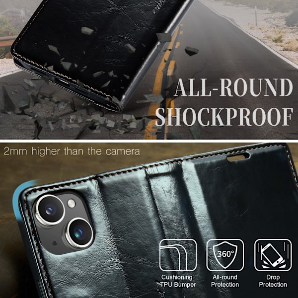 CaseMe Læderetui iPhone 16 Sort