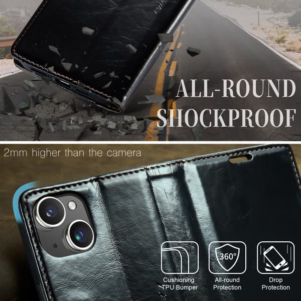 CaseMe Nahkakotelo iPhone 16 Musta
