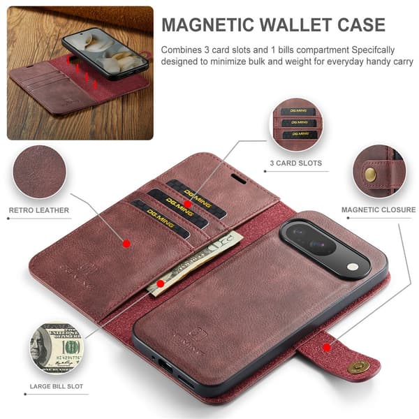DG.MING 2-i-1 Magnet Wallet Google Pixel 10 Rød