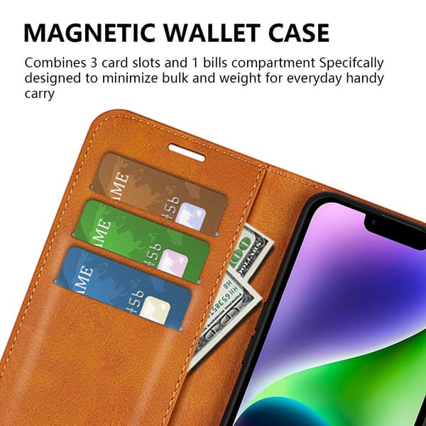 iPhone 15 Wallet Läder Cognac