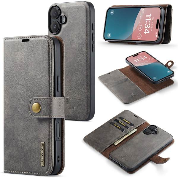 DG.MING 2-in-1 Magnet Wallet iPhone 16 Plus Brown