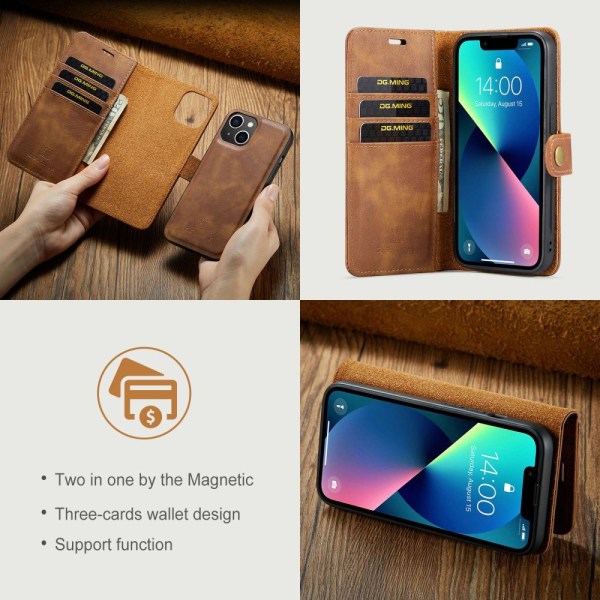 DG.MING 2-in-1 Magnet Wallet iPhone 14 Cognac