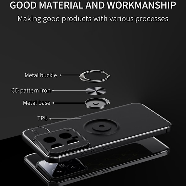 Etui med Ringholder til Xiaomi 14 Pro Sort