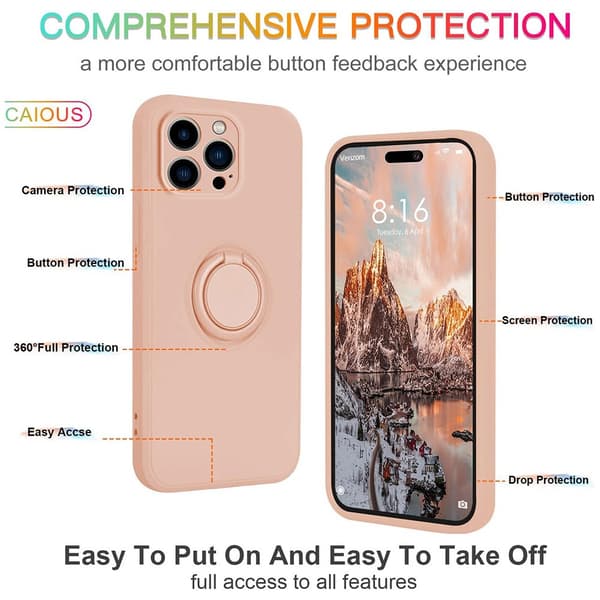 iPhone 16 Pro -kuori rengaspidikkeellä, vaaleanpunainen