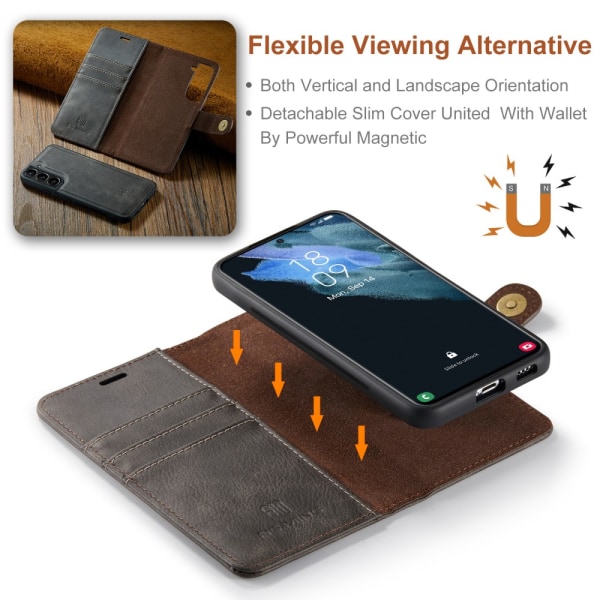 DG.MING 2-in-1 Magnet Wallet Samsung Galaxy S24 Plus Brown